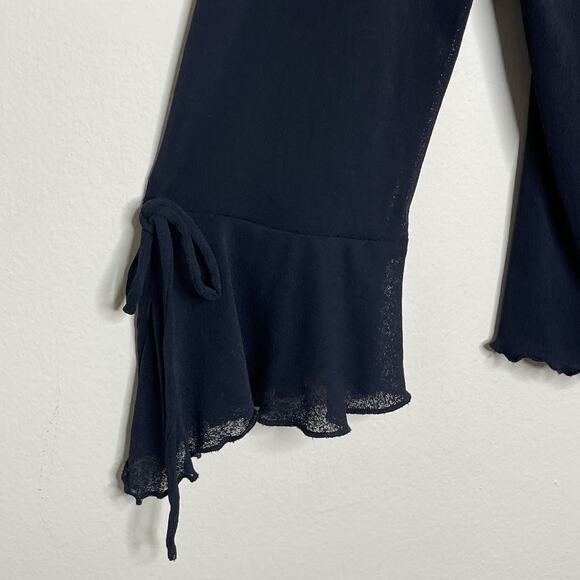 Vtg Women's‎ Sheer Black Ruffle Flare Bell Sleeve Blouse Witchy Whimsigoth Y2K M - Picture 5 of 10